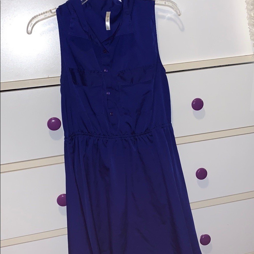 Blue High Low Button Up Dress